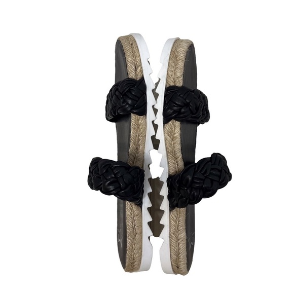Marc Fisher Jaime Braided Flat Espadrille Slip On Sandal Size 7.5 Black Leather - Picture 8 of 11